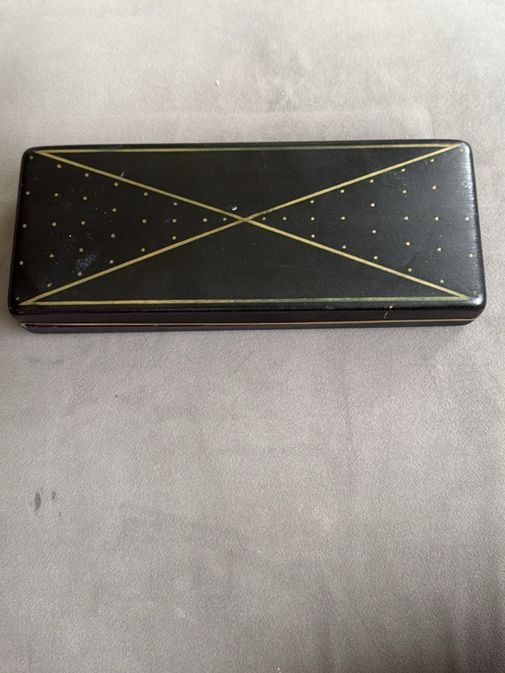 Vintage Black Jewelry Box Gold Accent - Jewelry Organizer Red Velvet lined